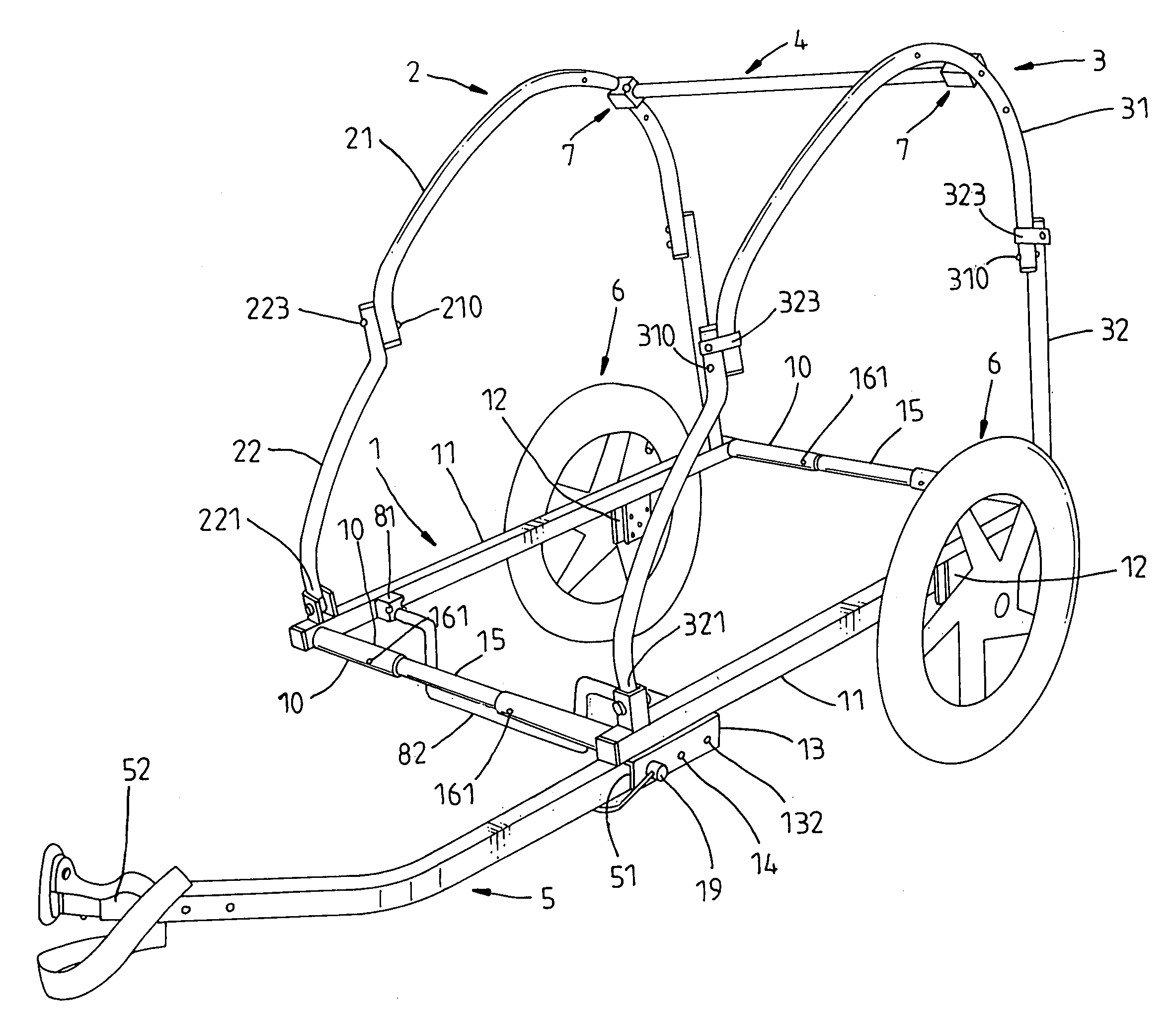 Frame structure for foldable baby trailer