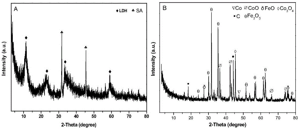 Biomass carbon/ferrocobalt dual-metal-oxide double-functional oxide catalyst as well as preparation method and application thereof