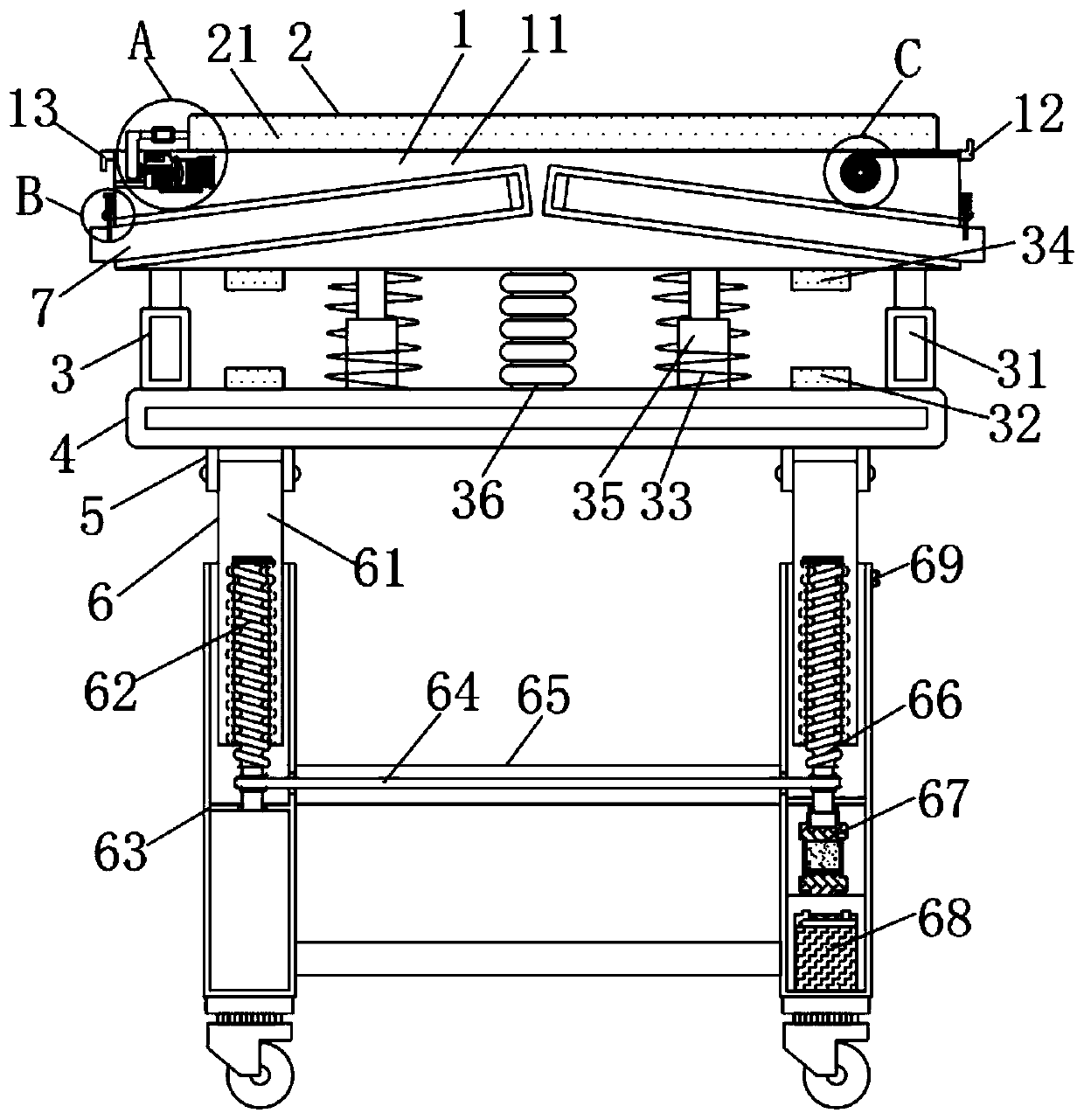 Medical-care multi-function rescuing bed having function of shock absorption