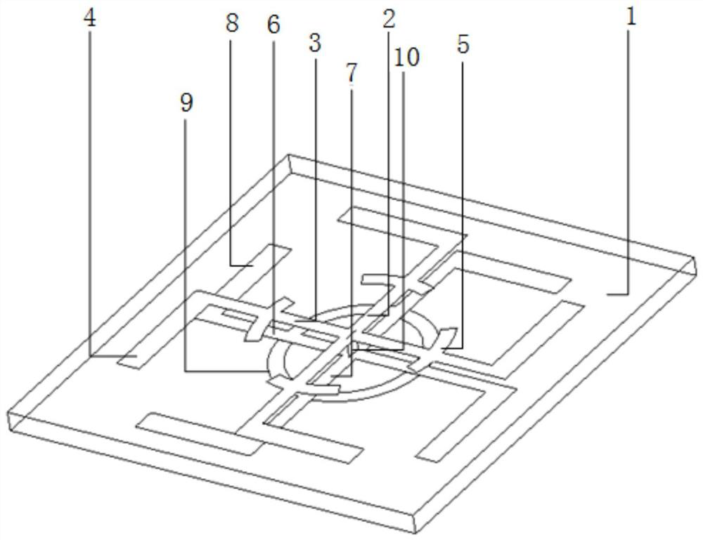 Square three-frequency antenna device and communication equipment