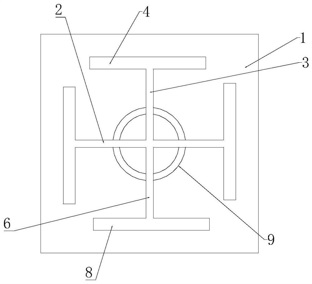 Square three-frequency antenna device and communication equipment