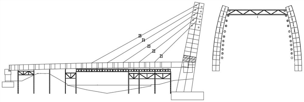 Small-angle inclined steel arch tower support-free in-situ assembly type asymmetric tensioning assembly construction method