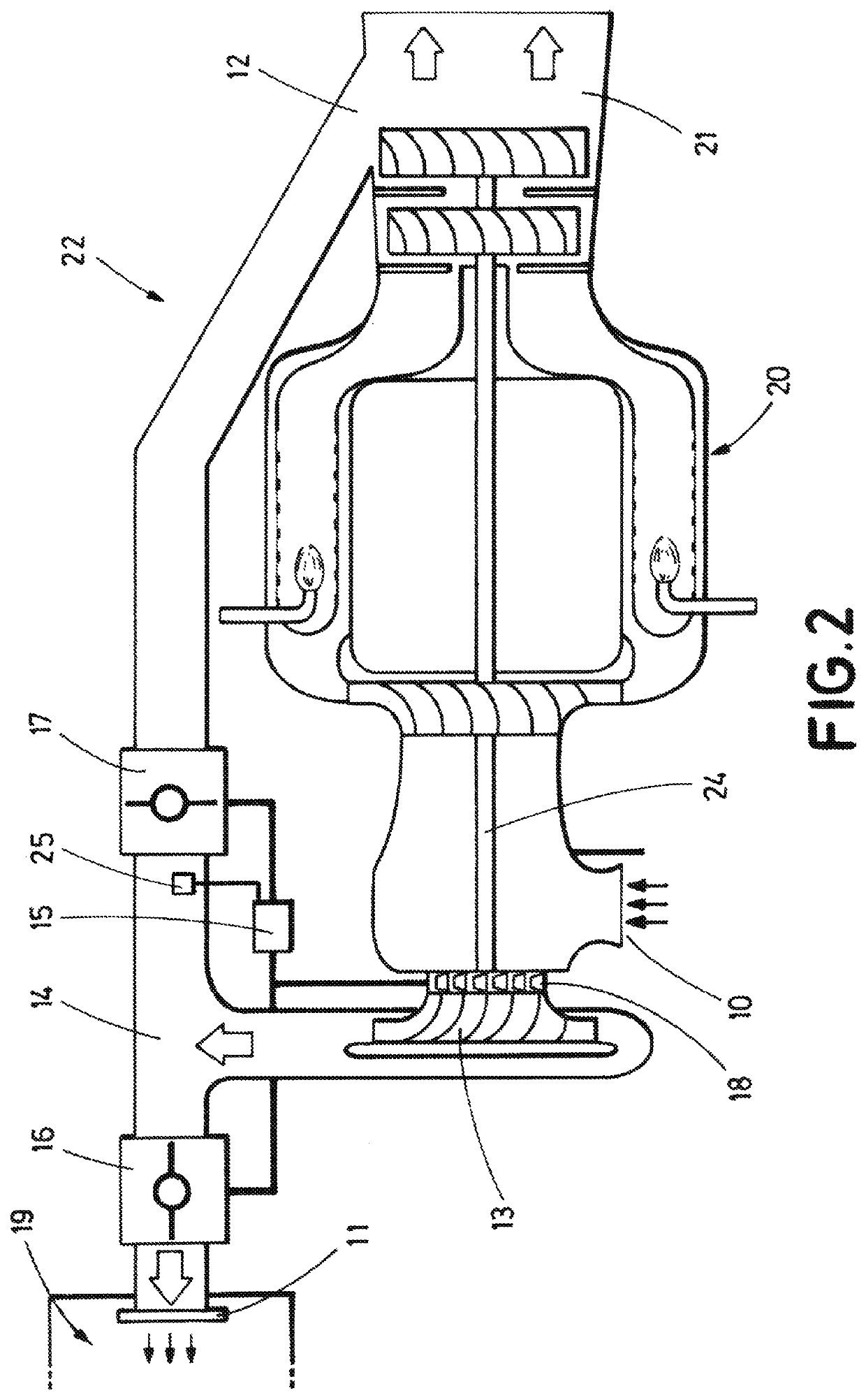 Vehicle cabin air supply device and operating method of such device