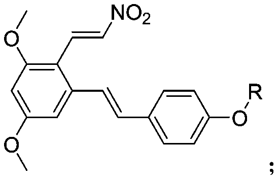 3-4'-5-trihydroxystilbene nitroethylene compound as well as preparation method and application thereof