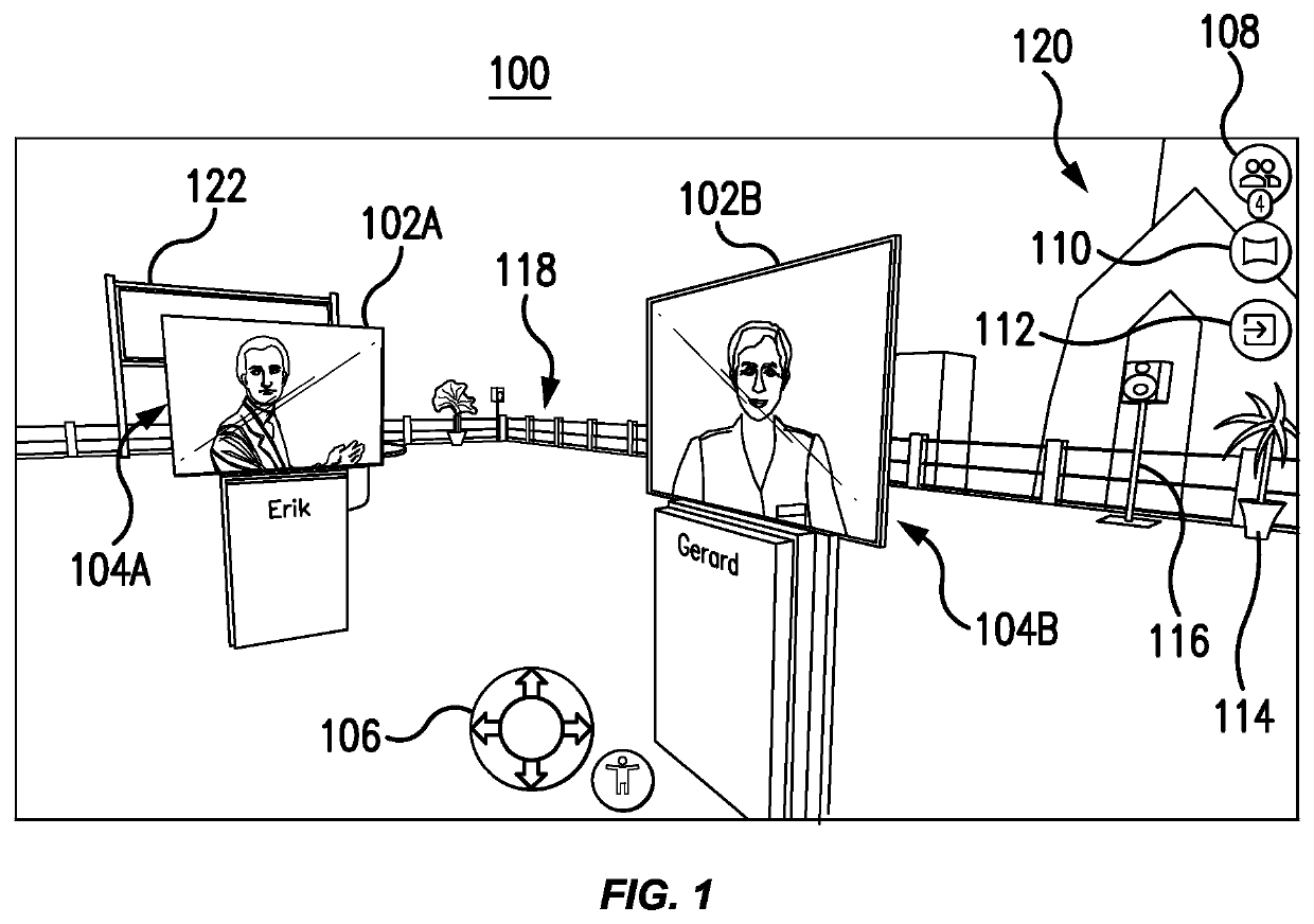 Volume areas in a three-dimensional virtual conference space, and applications thereof