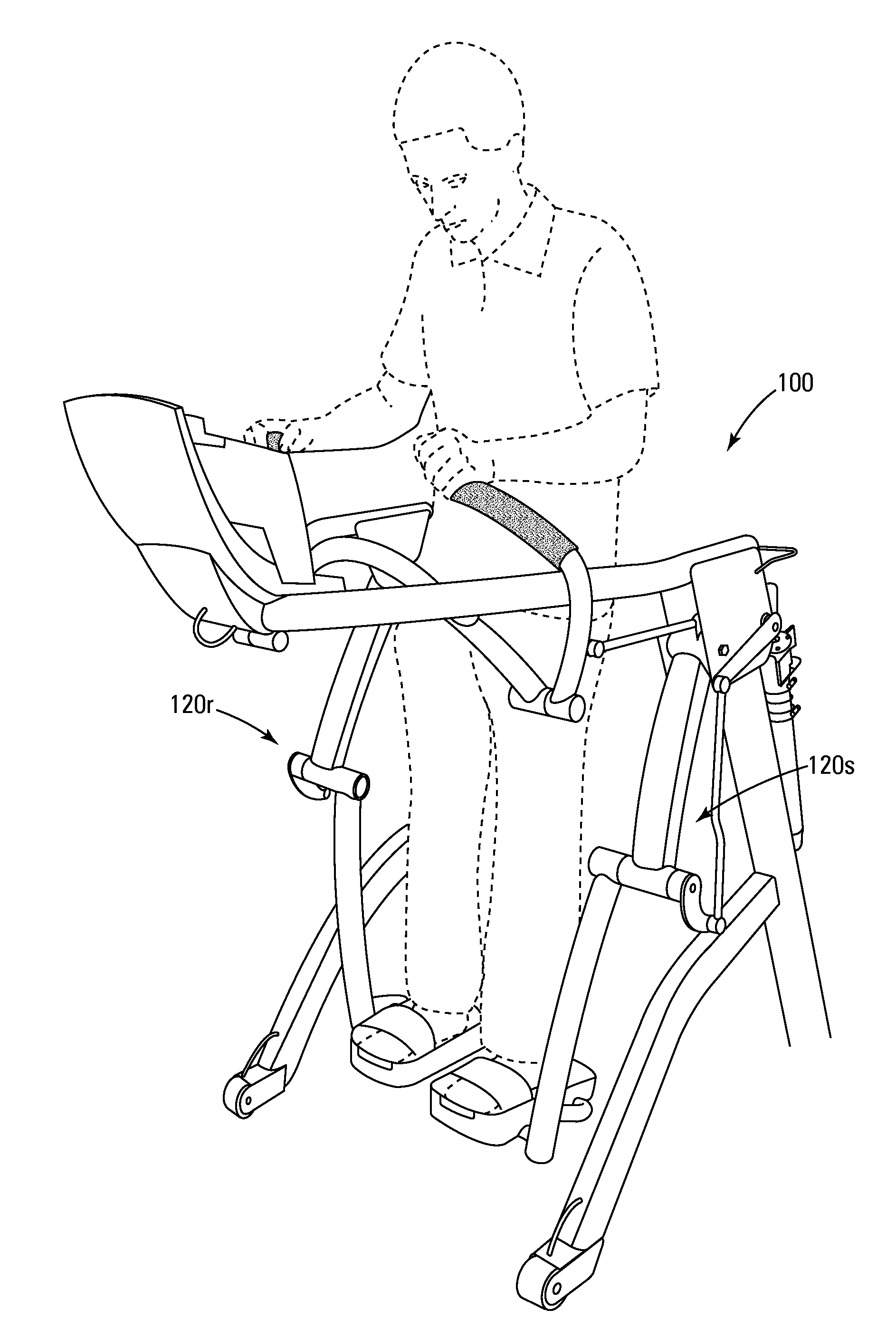 Lower body mimetic exercise device with fully or partially autonomous right and left leg links and ergonomically positioned pivot points