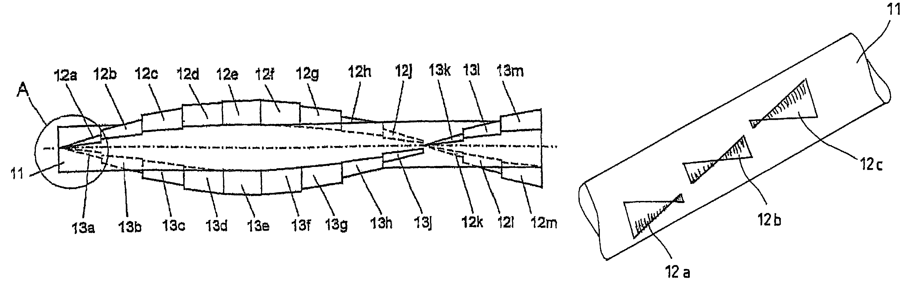 Curved blade mixing device