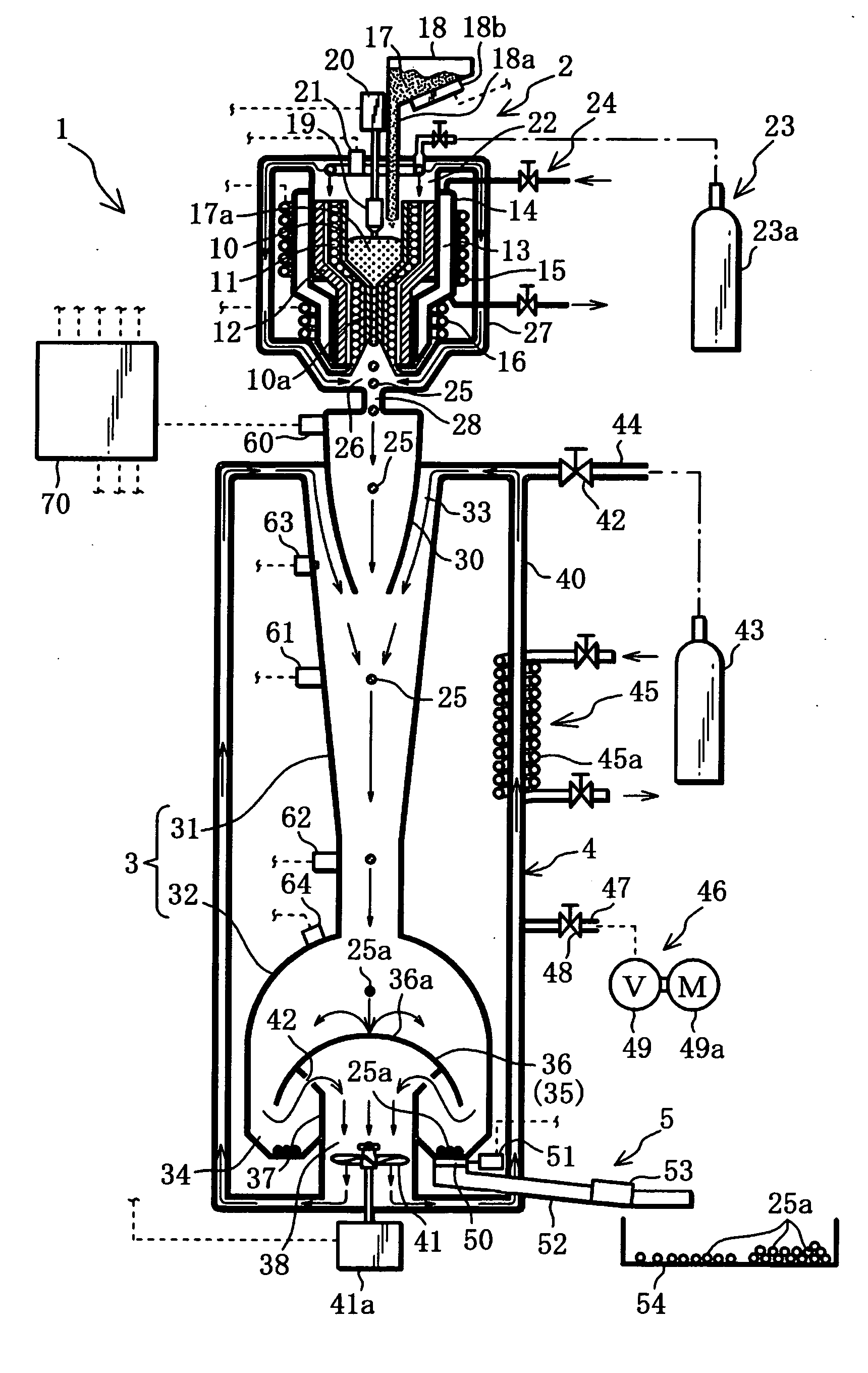 Drop tube type granular crystal producing device