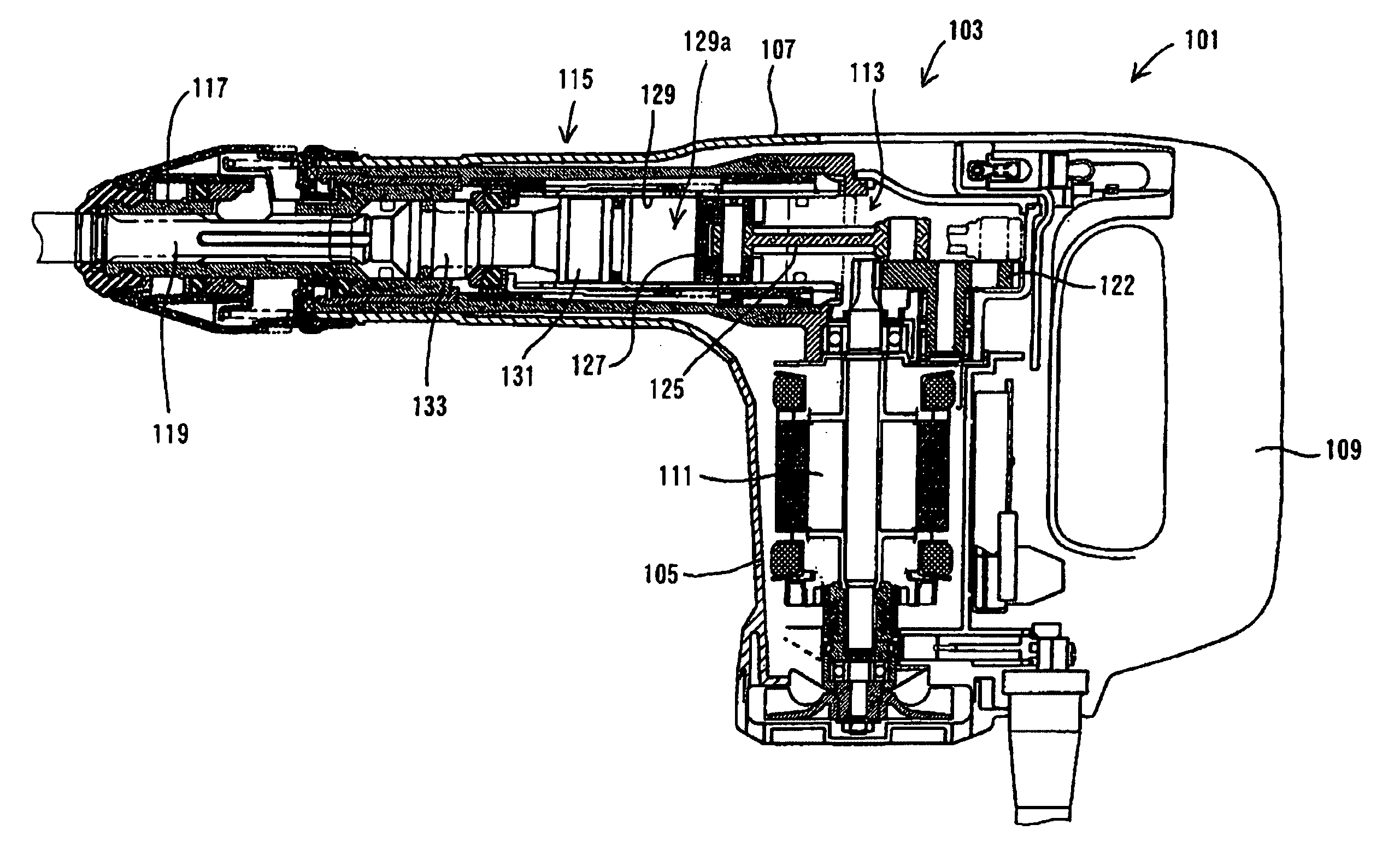 Power tool having pneumatic vibration dampening