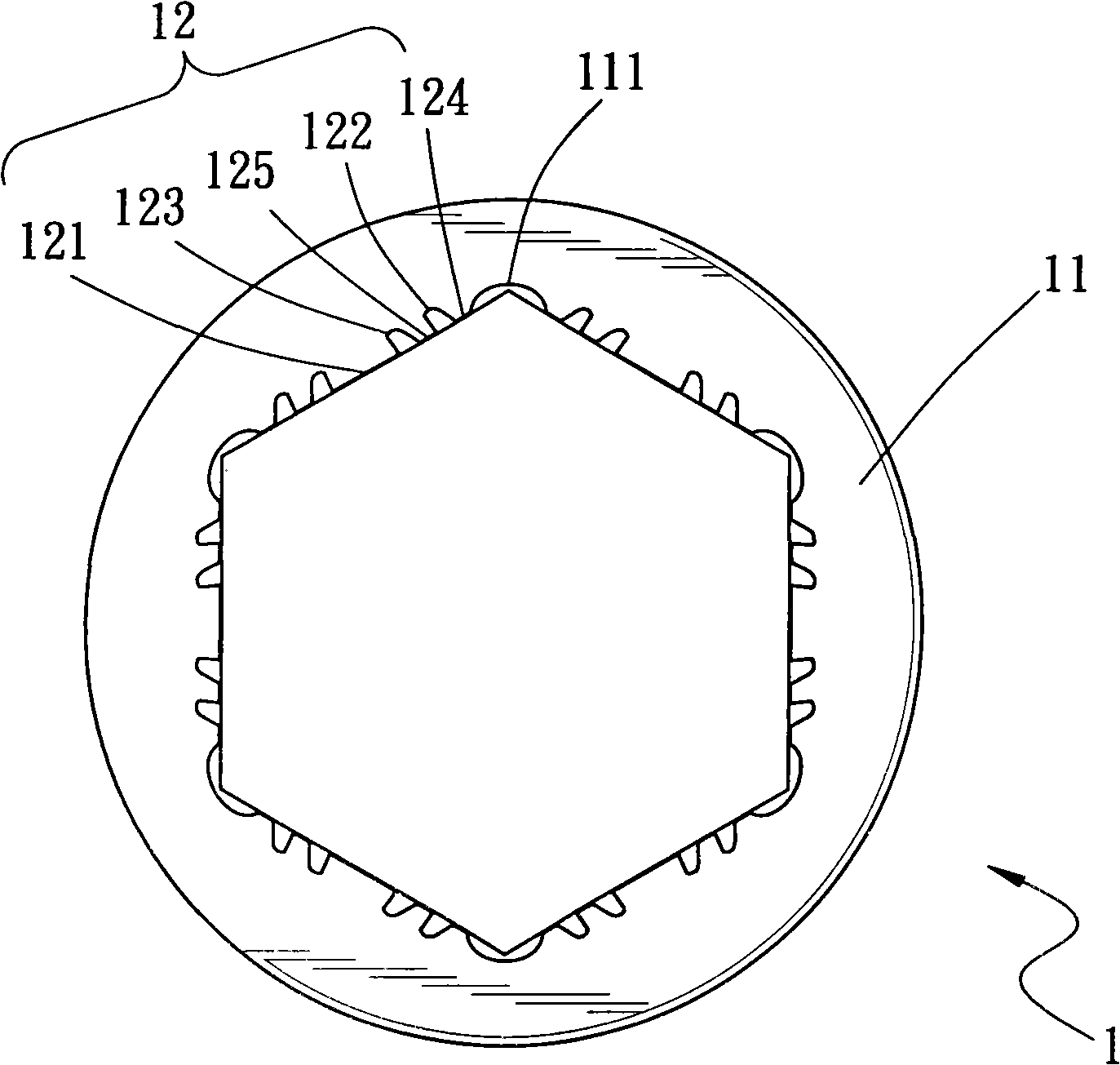 Tooth shaped structure of screwing tool