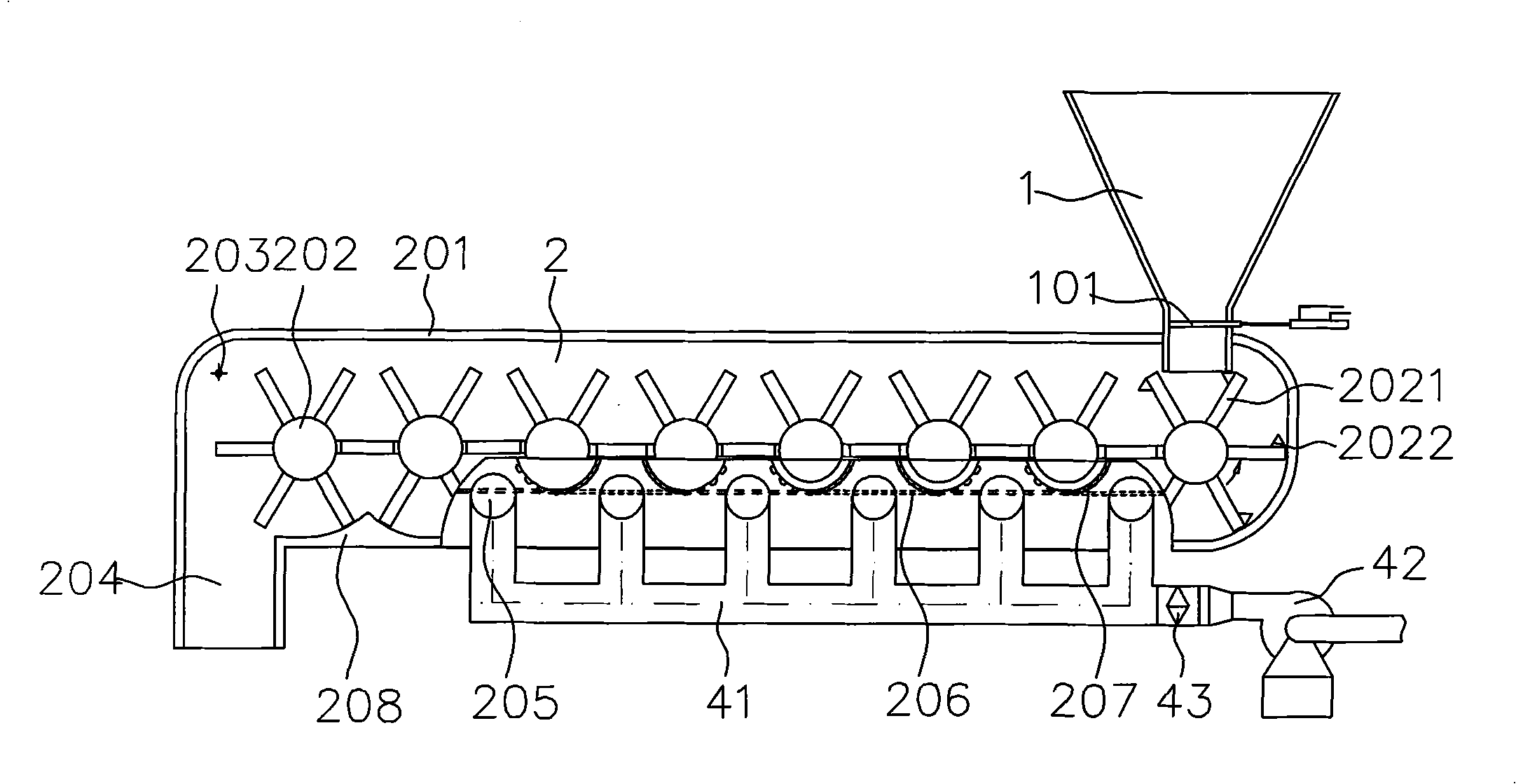 Efficient burning furnace with rotary fluidization grate