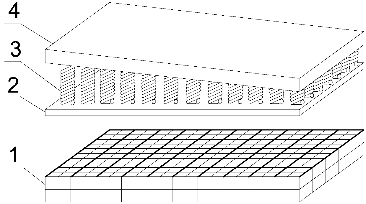 Spring and grid combined cushion seismic reduction device applicable to emergency rescue and disaster relief steel shed tunnels