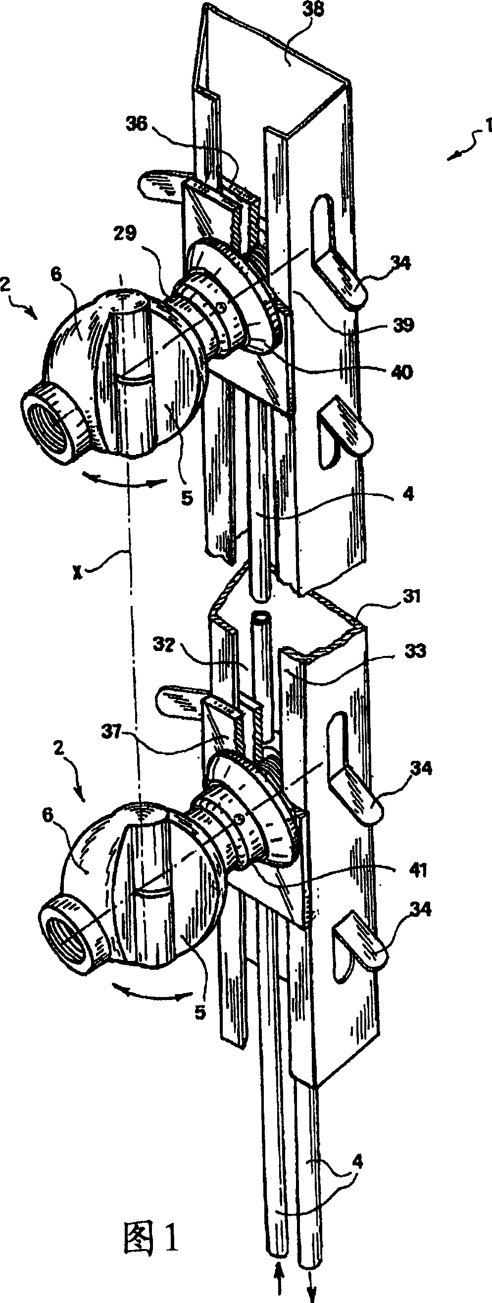 Hydraulic joint articulated device and use thereof with a heat radiator