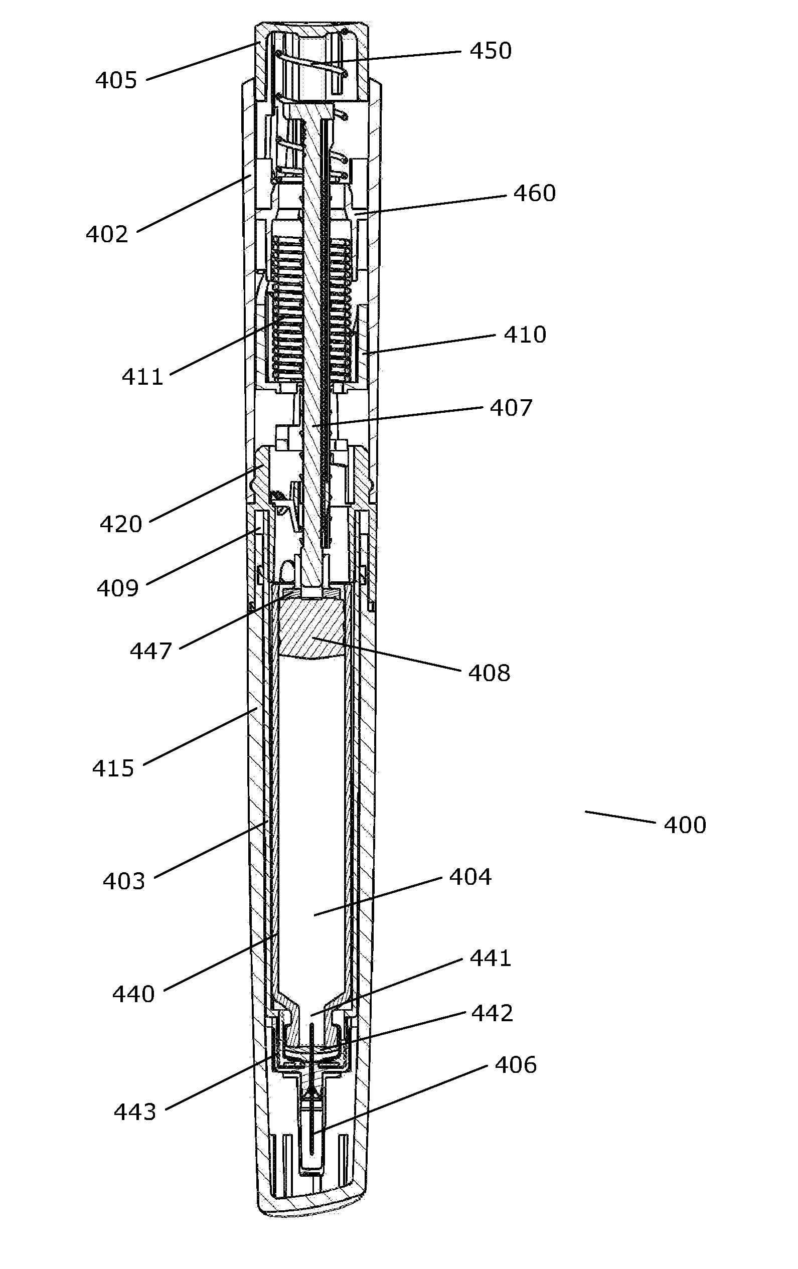 Device for injecting apportioned doses of liquid drug