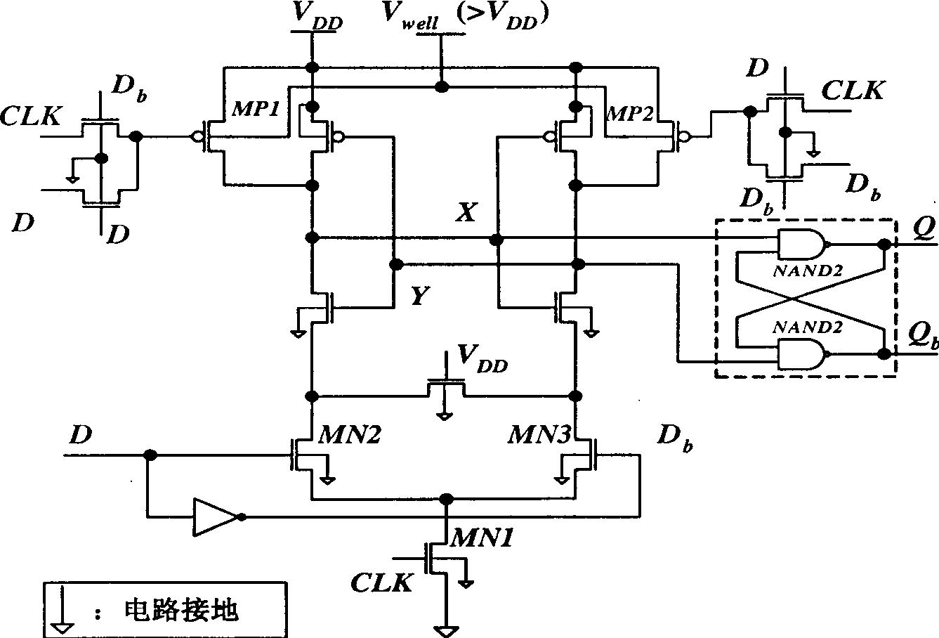 D trigger with resetting and/or setting functions, and based on conditional preliminary filling structure