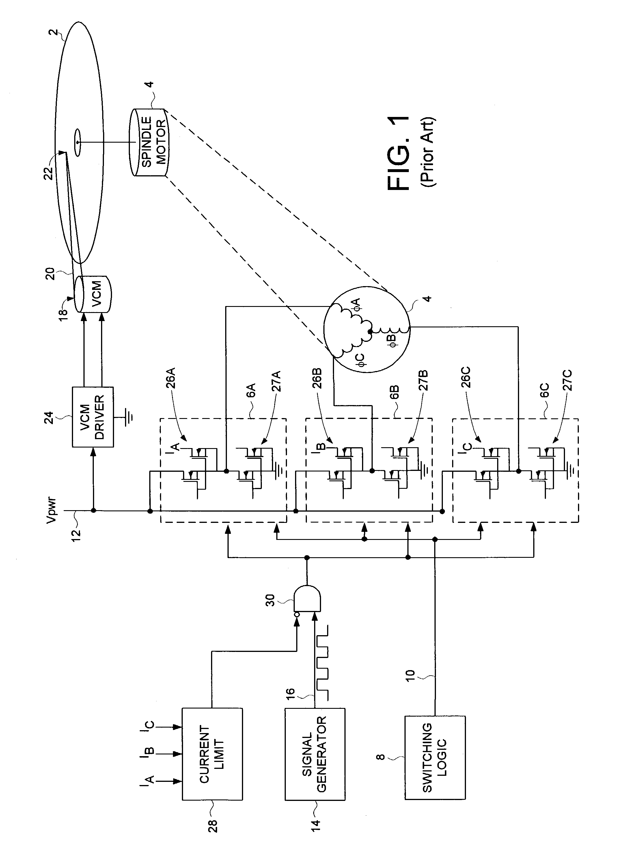 Disk drive monitoring a supply current to protect motor driver circuits