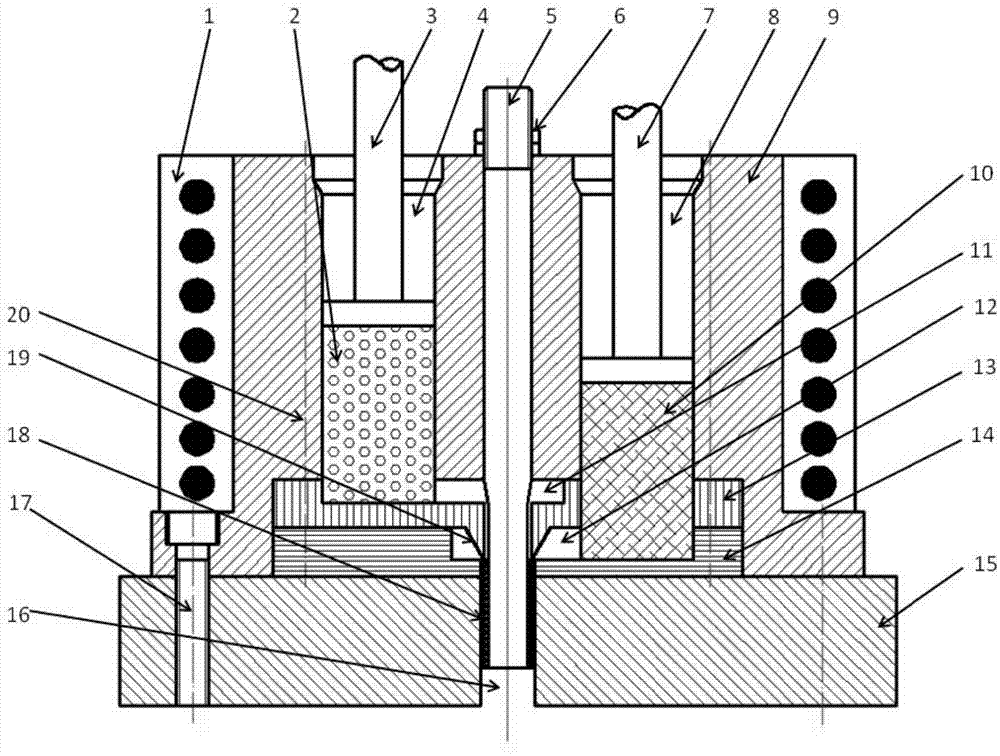 Extrusion moulding mold and method in semi-solid state preparation method of aluminium-coating magnesium composite pipe