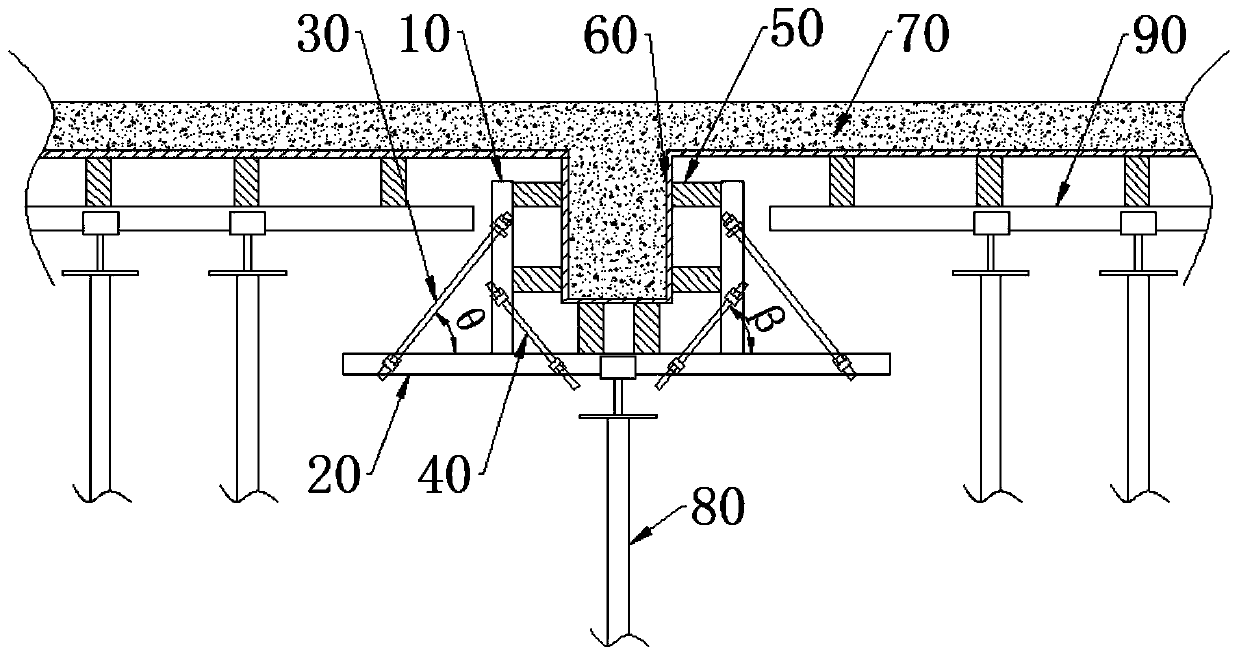 Concrete beam form supporting device and construction process thereof