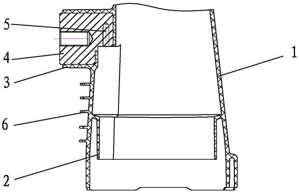 Integrally formed embedded electrode component with inner umbrella skirt and outer shell