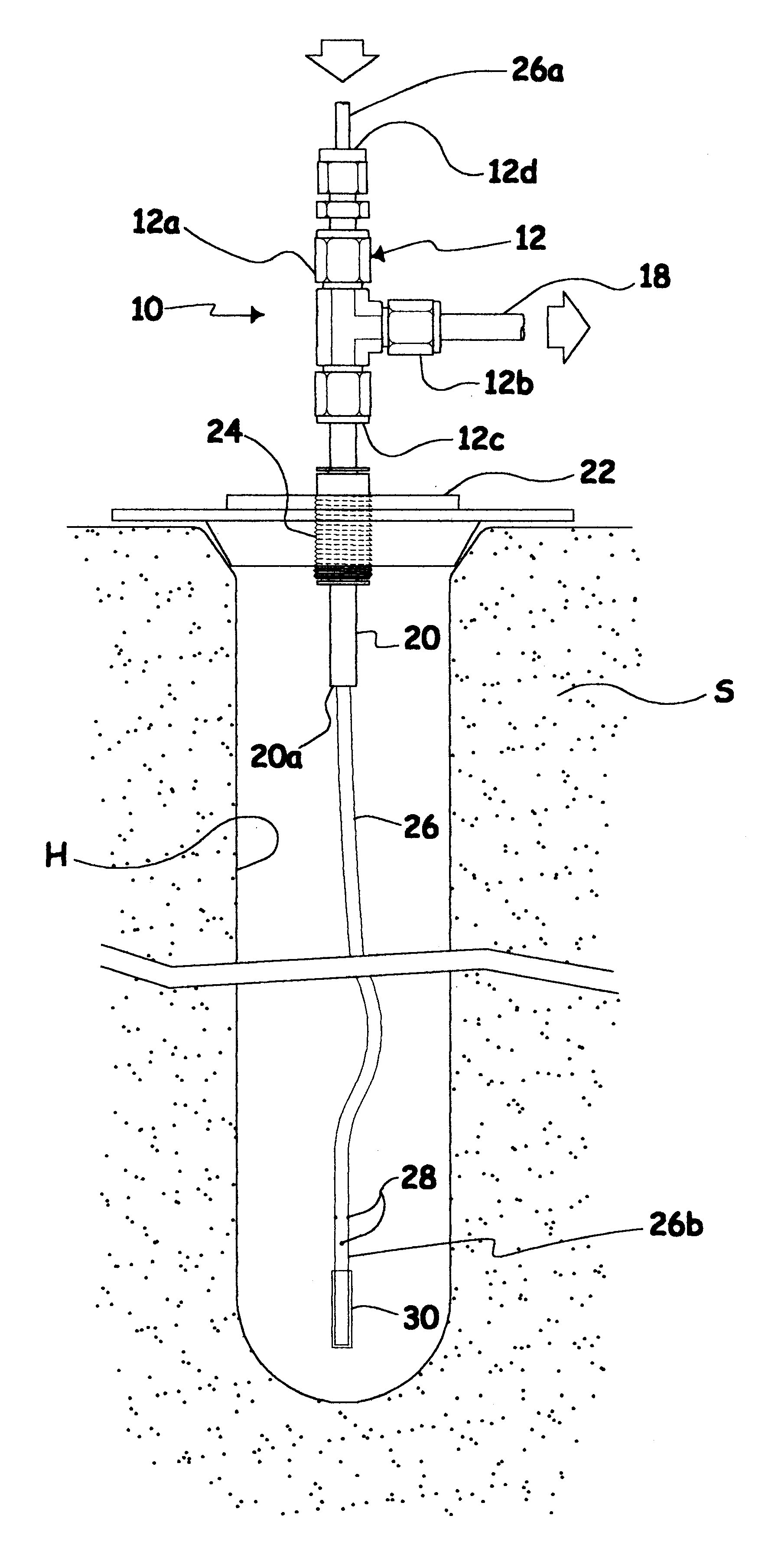 Method for testing soil contamination, and probe therefor