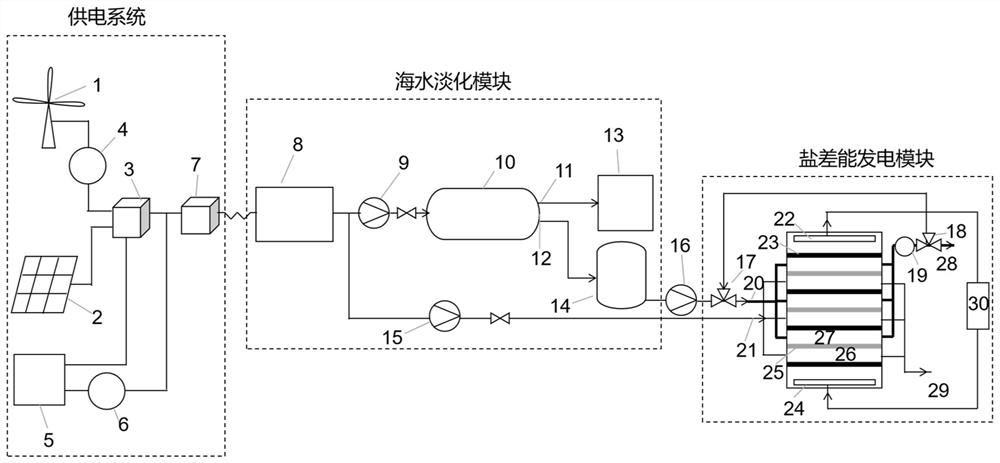 System and method for clean energy seawater desalination coupled with salinity gradient energy power generation device