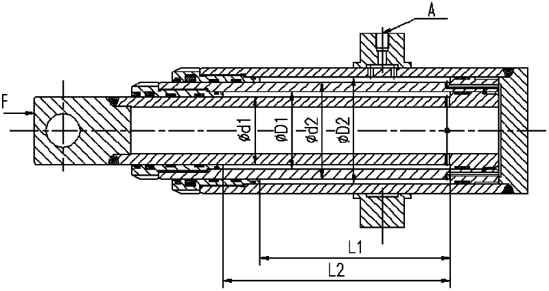 Secondary stretching and retracting hydraulic cylinder and hydraulic equipment