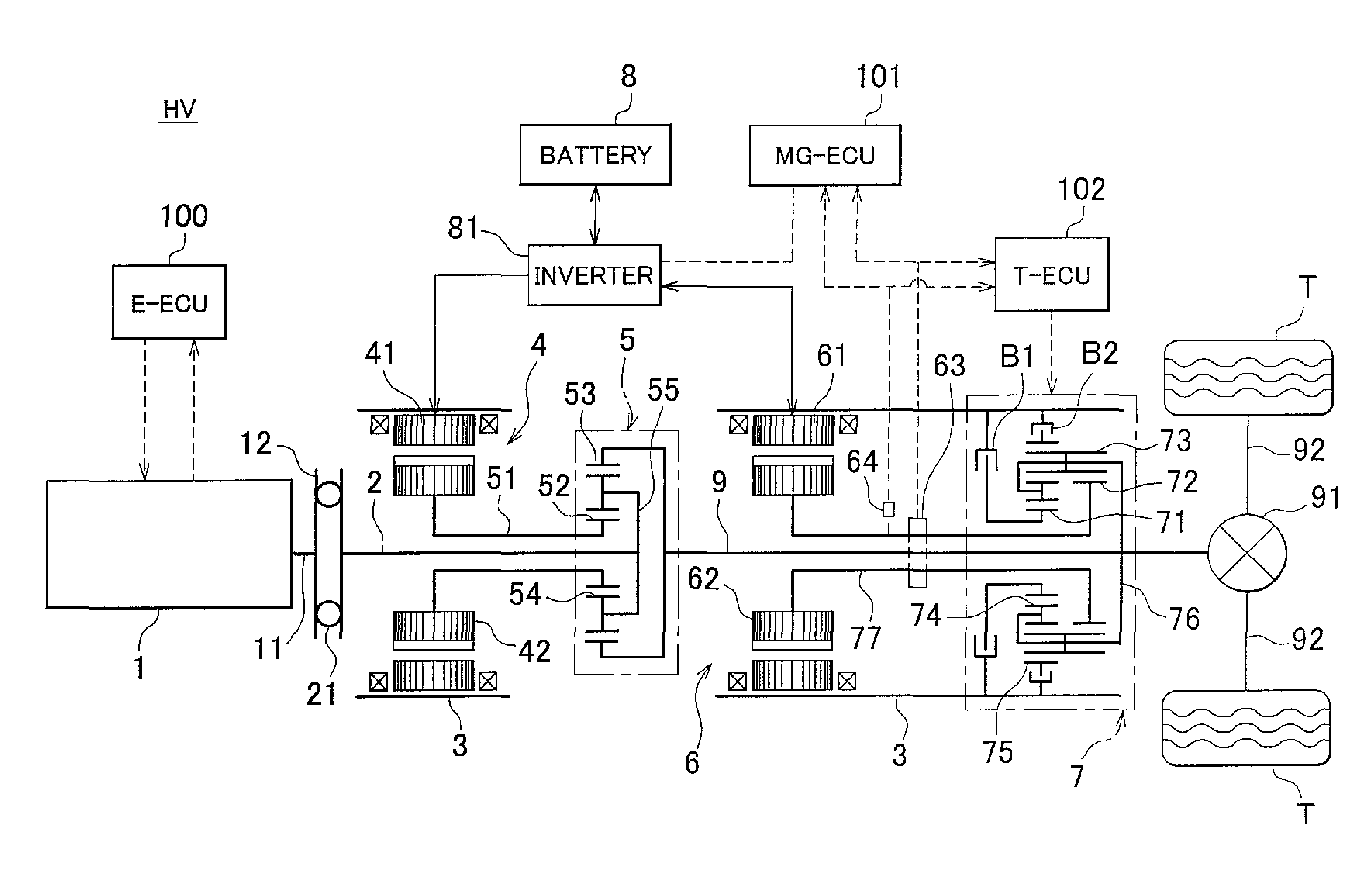 Power output device, and hybrid vehicle equipped with the power output device