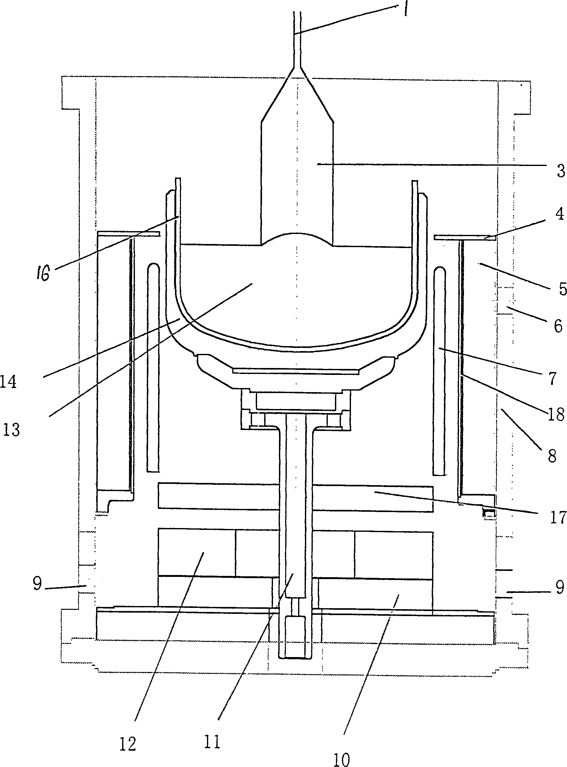 Method of speeding smelting of polycrystalline material and bottom heater for pulling monocrystal