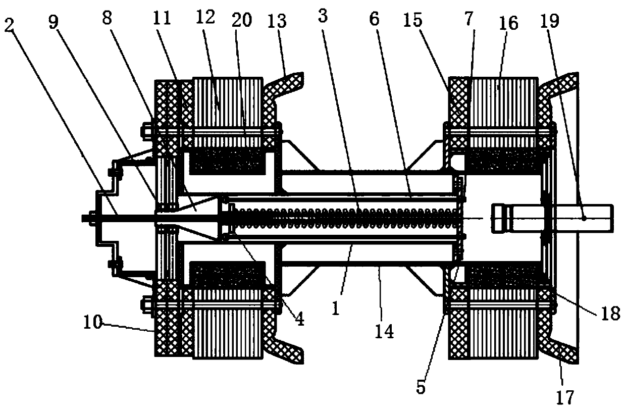 Automatic compensating type magnetic descaling pipe clearing device