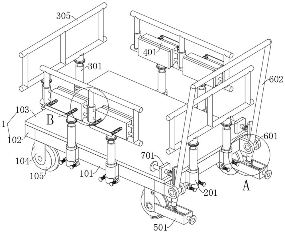 A kind of rail small flatbed car with multifunctional hand-holding, pushing and releasing the brake