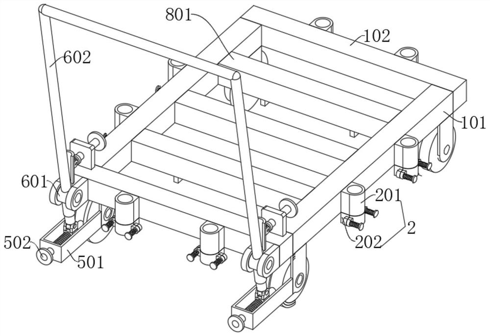 A kind of rail small flatbed car with multifunctional hand-holding, pushing and releasing the brake