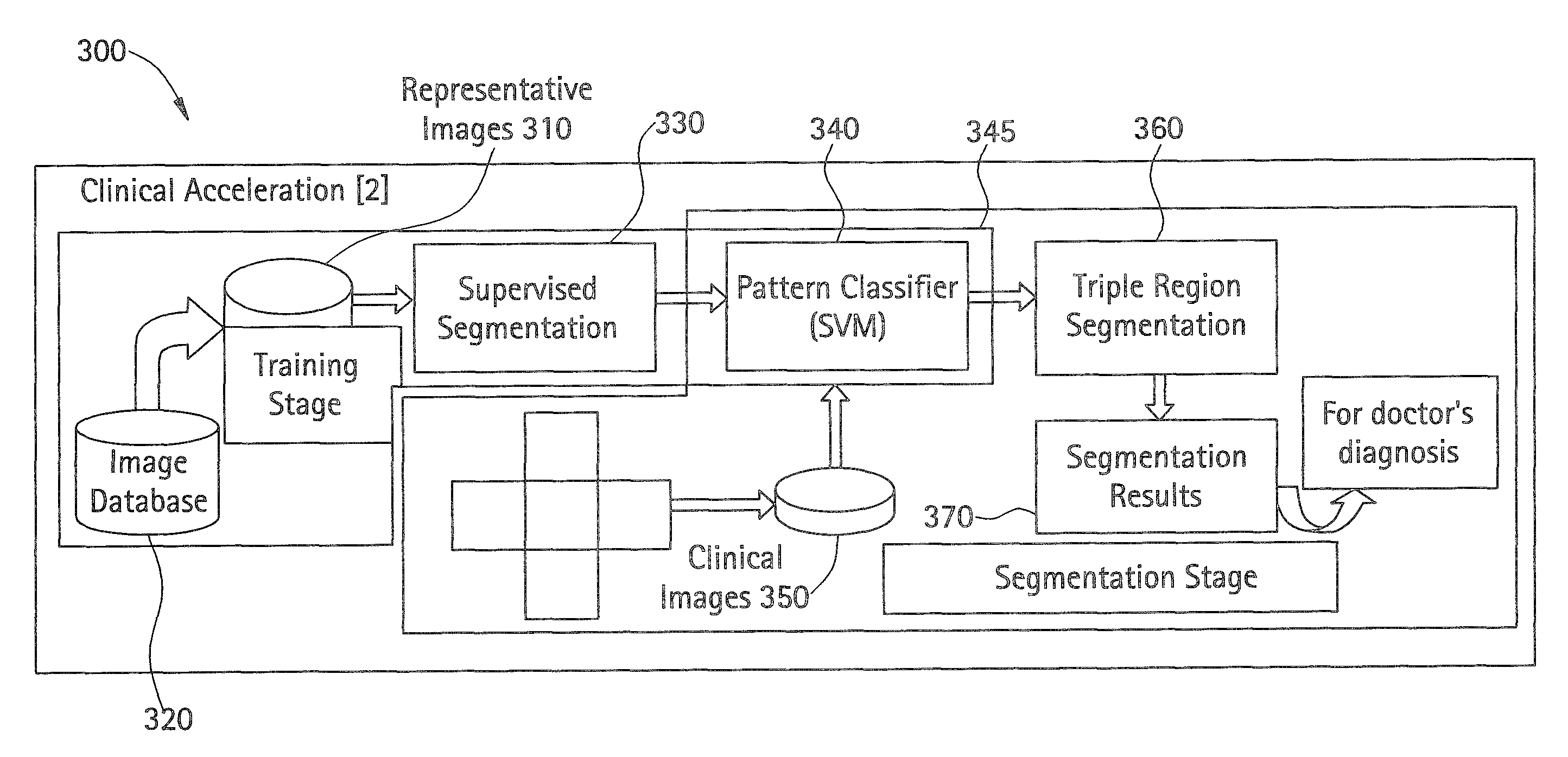 Machine learning based triple region segmentation framework using level set on PACS