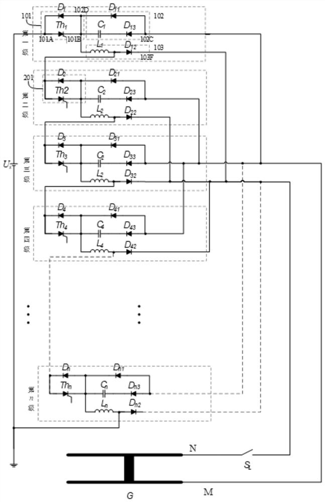 Novel n-stage inductance energy storage type large current source circuit topological structure