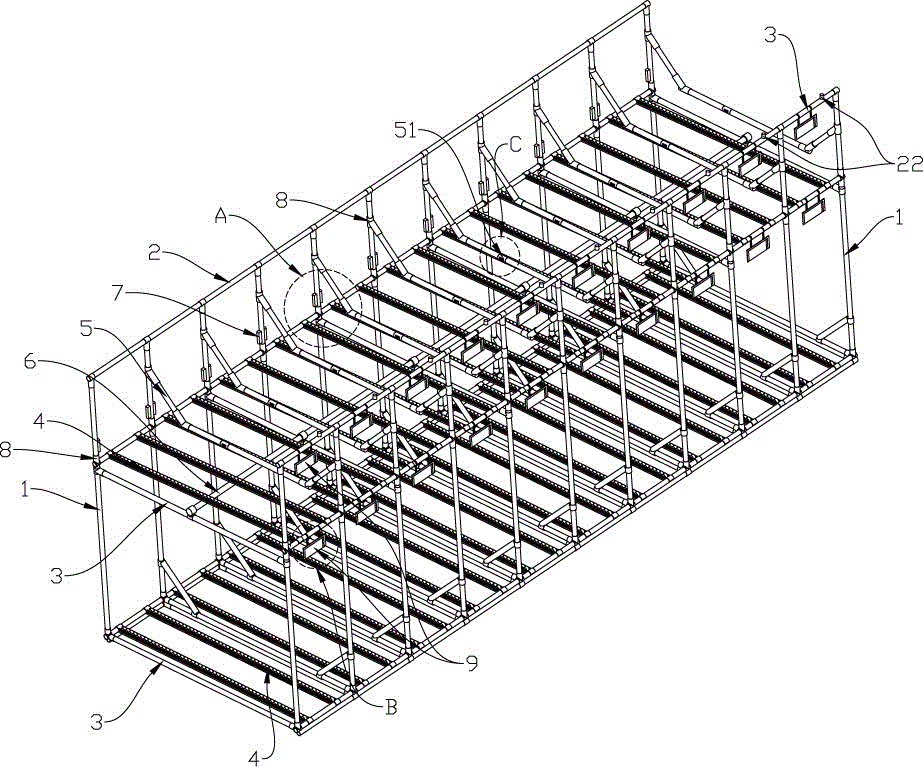 Self-service material frame used for circulation of produced parts