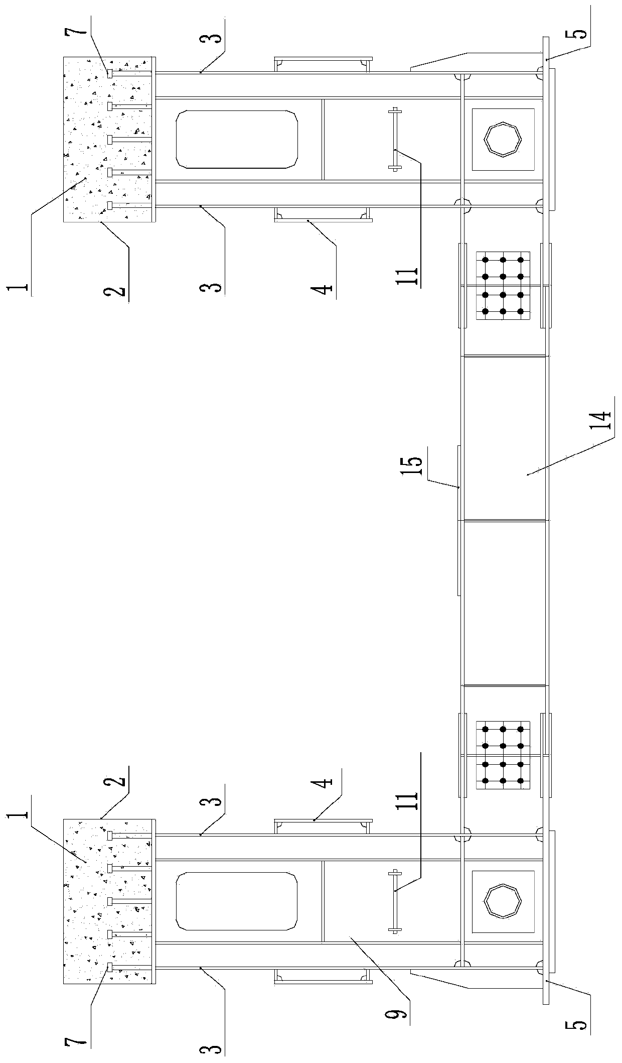 Straddle type single-track double-box rectangular steel-concrete composite track beam structure