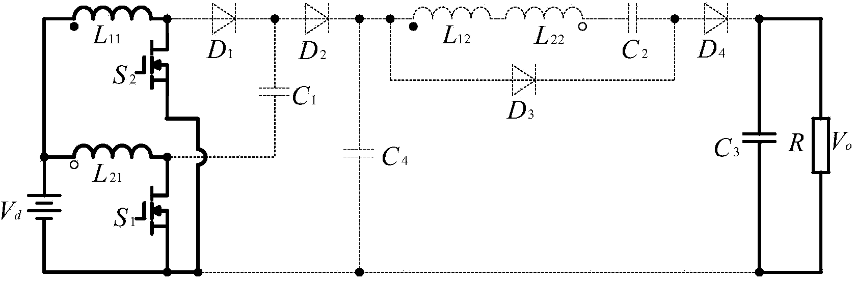 High-gain boost converter based on coupling inductance and voltage transfer technology