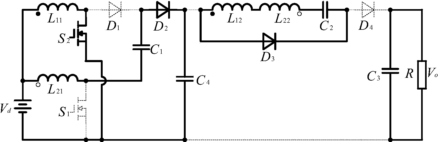 High-gain boost converter based on coupling inductance and voltage transfer technology