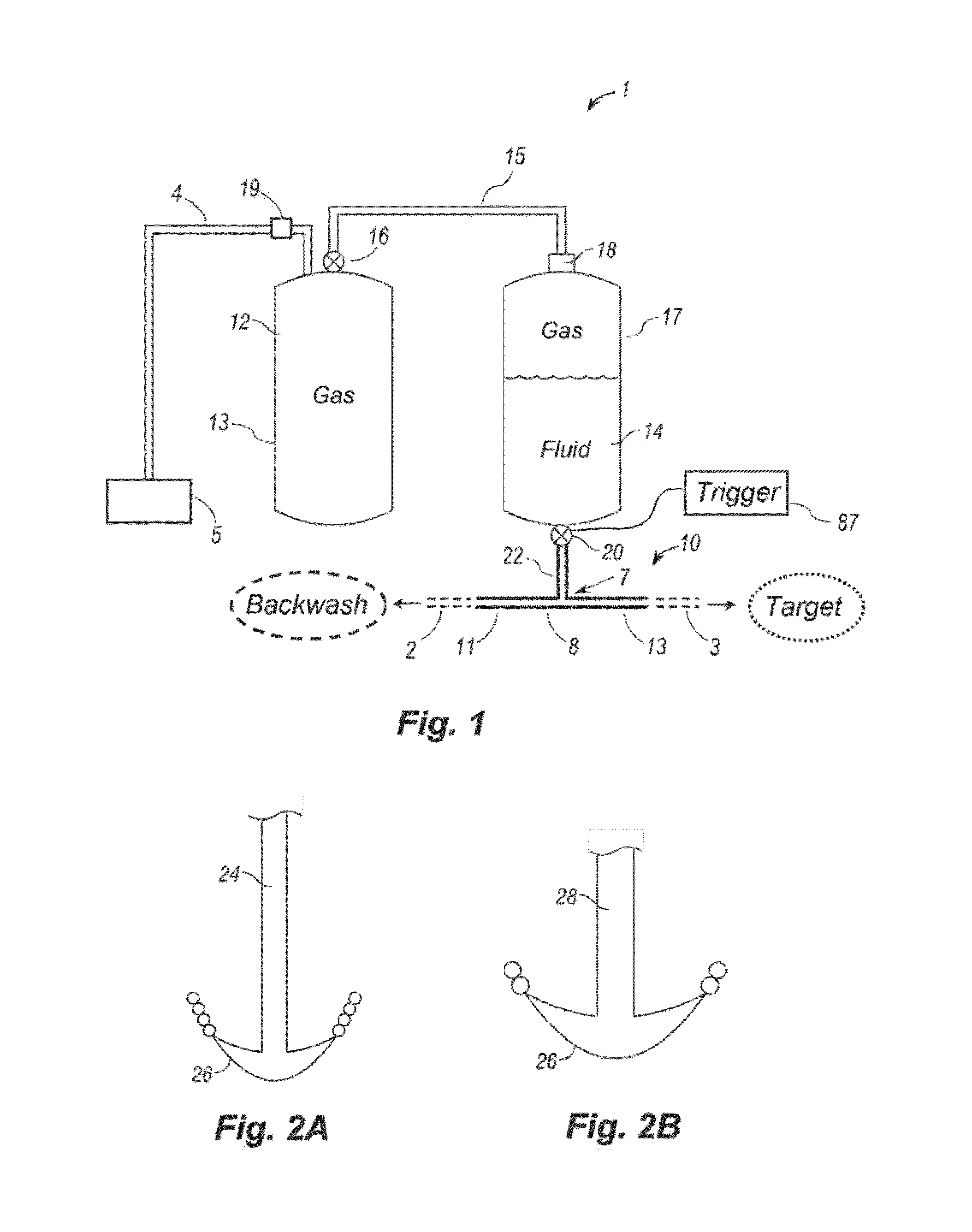 Gas powered fluid gun with recoil mitigation