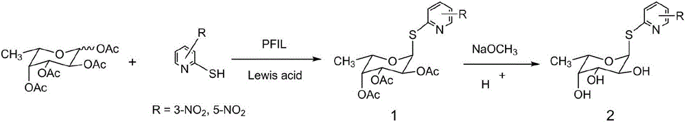 2,3,4-triacetyl-1-(nitro-2-pyridyl)-thiol-alpha-L-fucopyranoside and synthesis method of hydrolysis product thereof