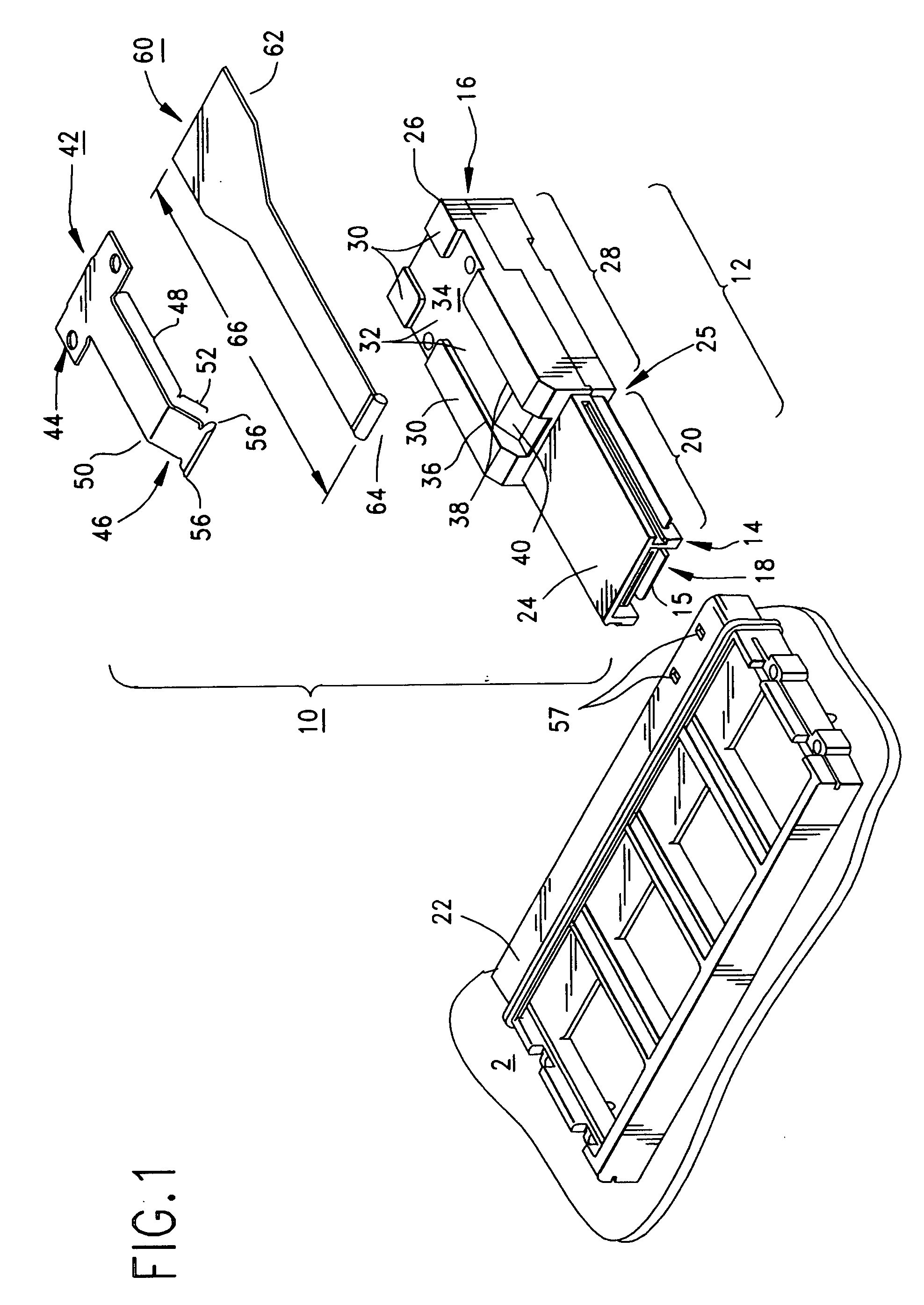 Low profile latching connector and pull tab for unlatching same