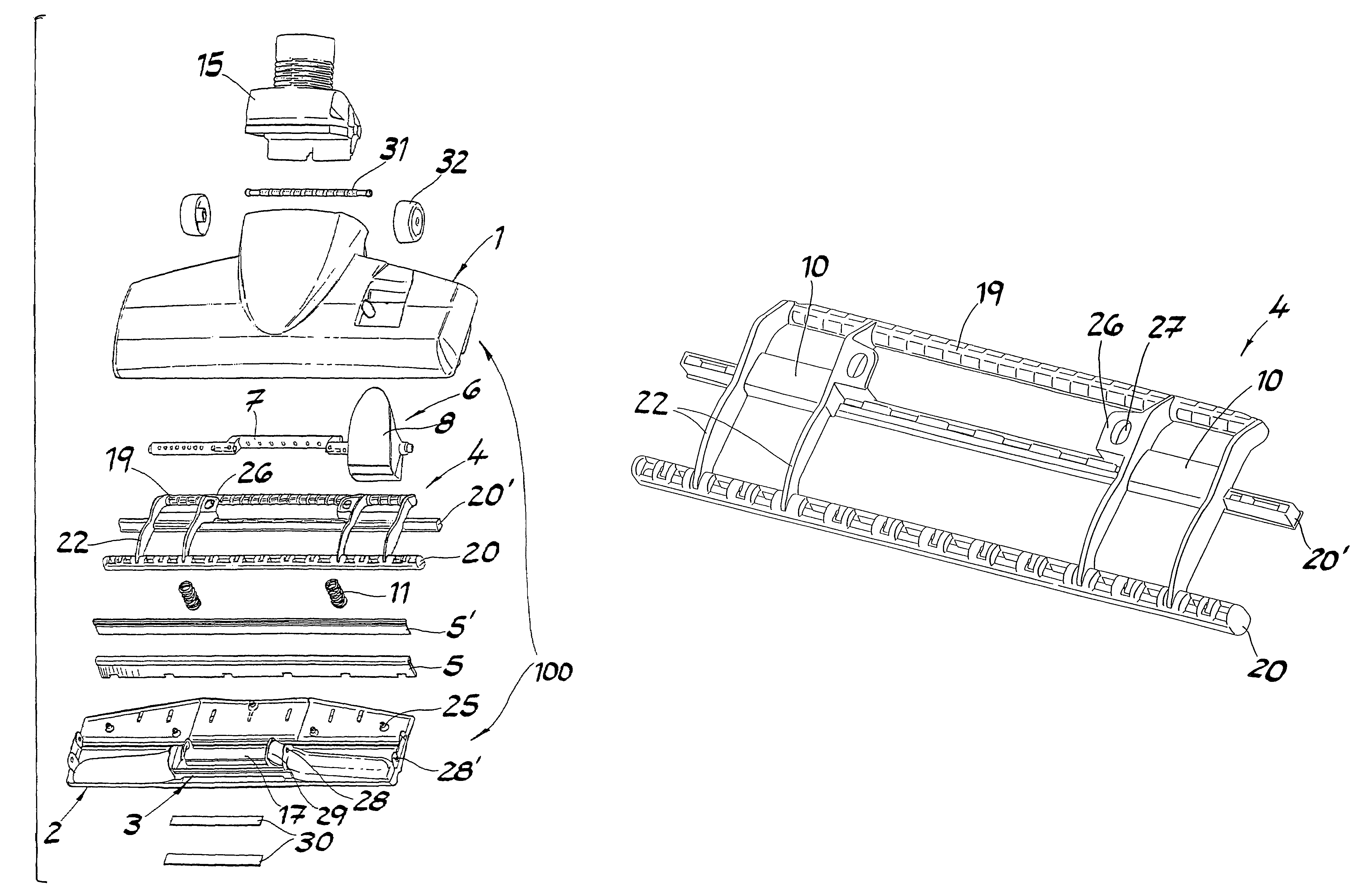 Vacuum cleaner nozzle for floors and carpets