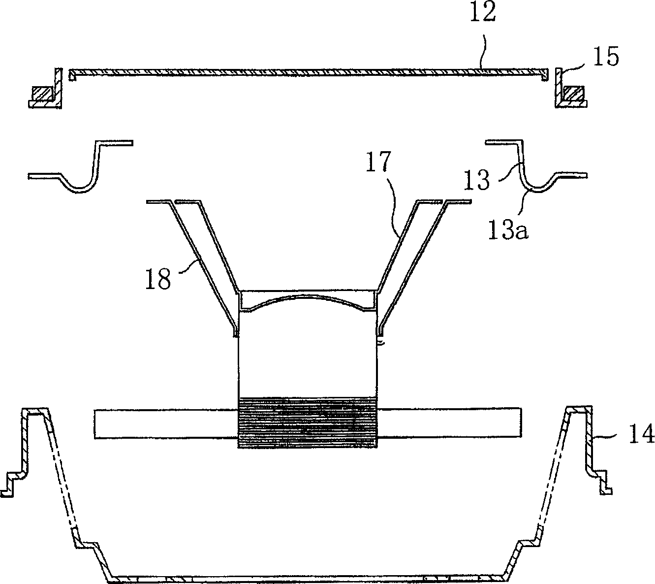 A structure for assembling flat board type vibration plate speaker of television