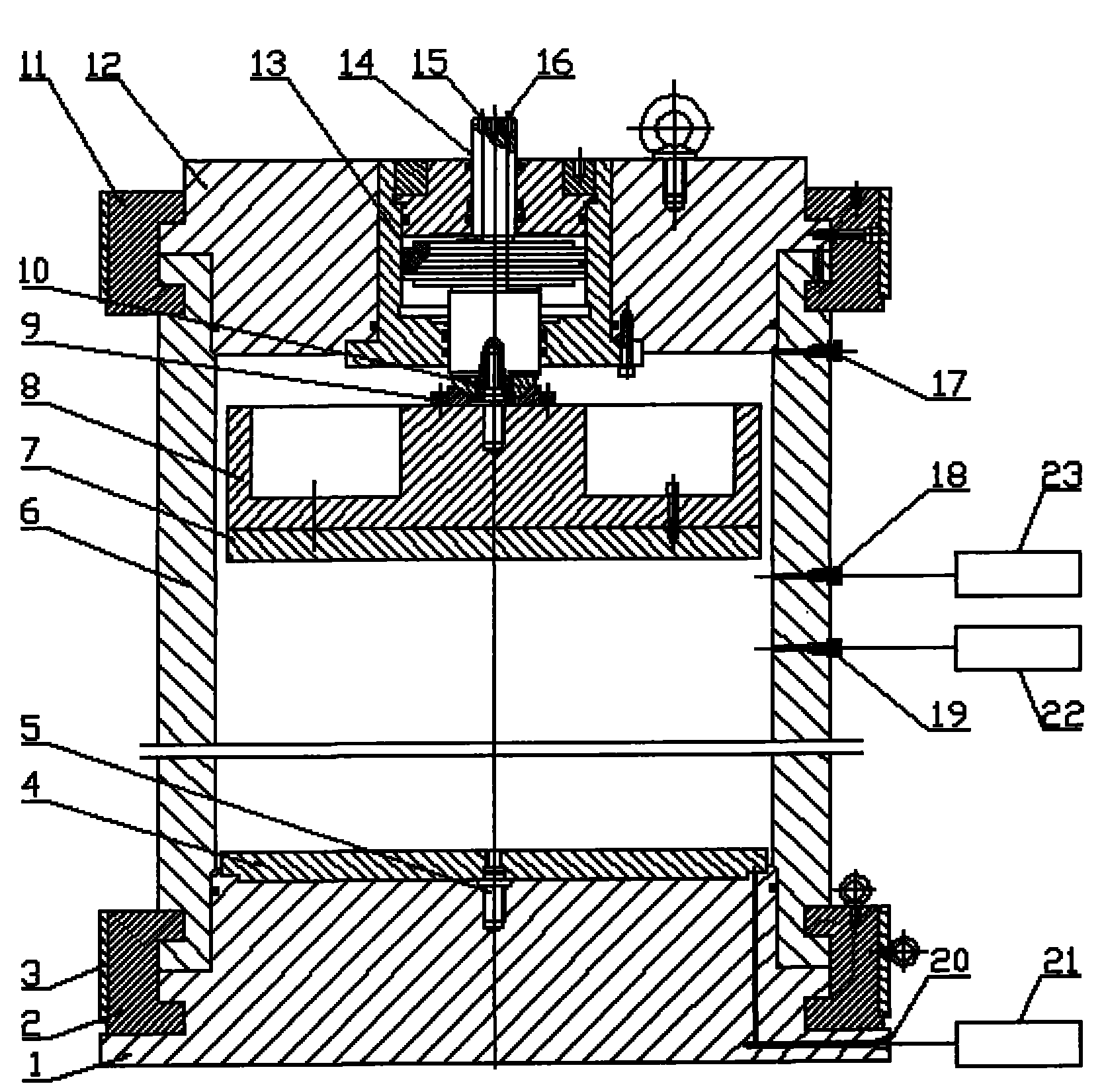 Explosion dynamic-load fracturing simulation test device