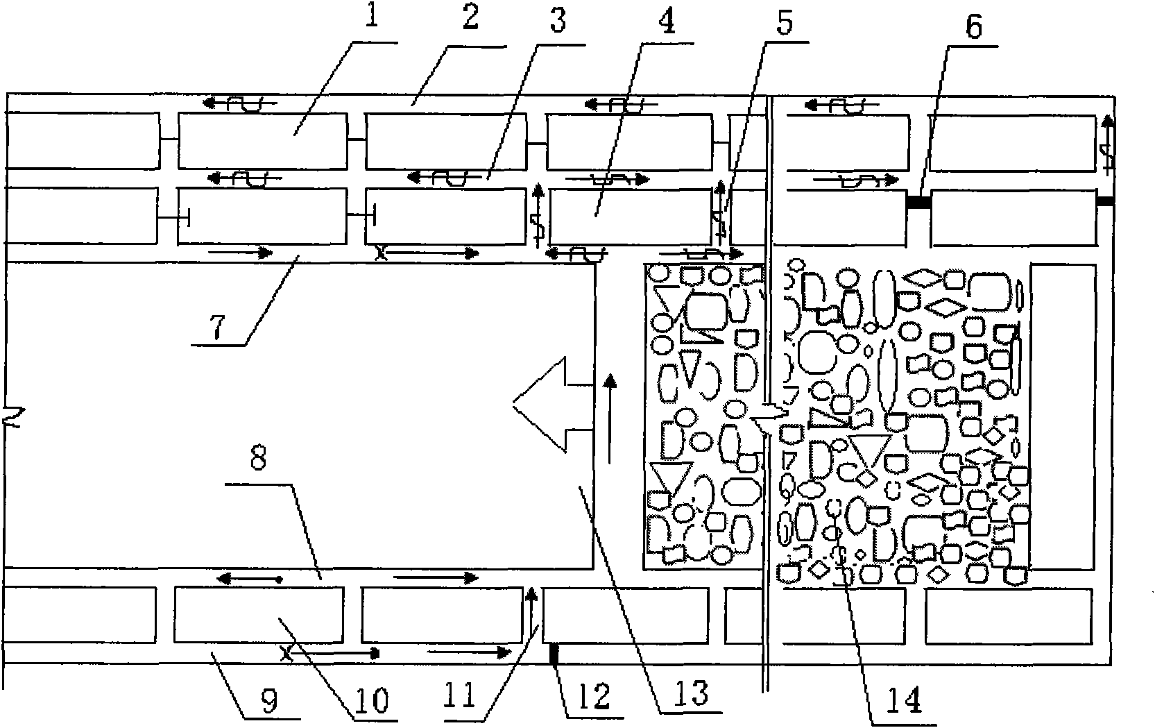 Ventilating system arranged in U+H shape under coal mine