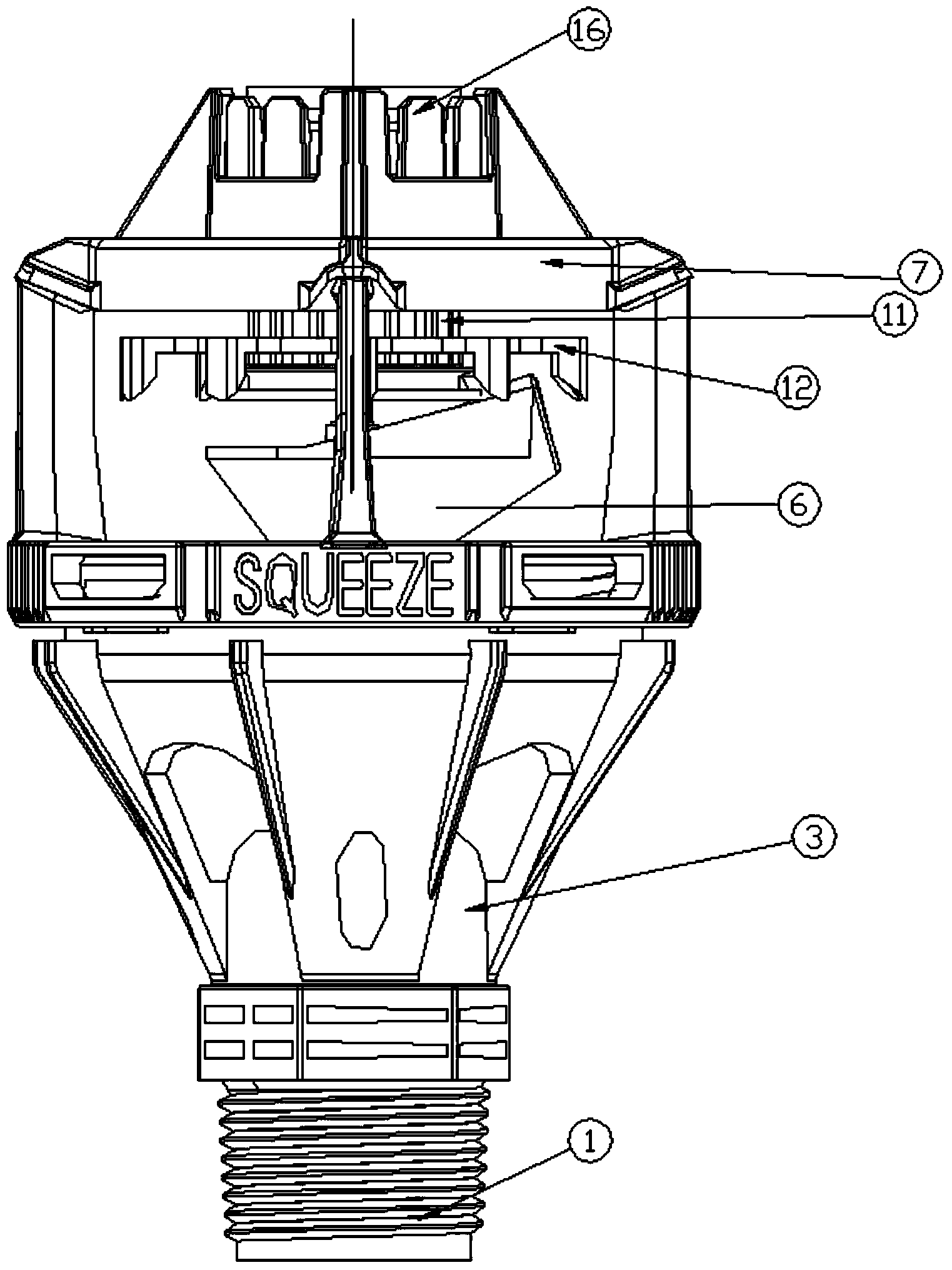 High-uniformity damping rotating nozzle