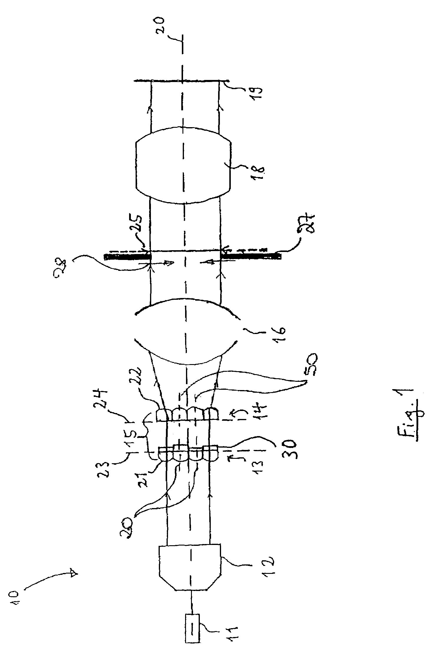 Optical device with raster elements, and illumination system with the optical device