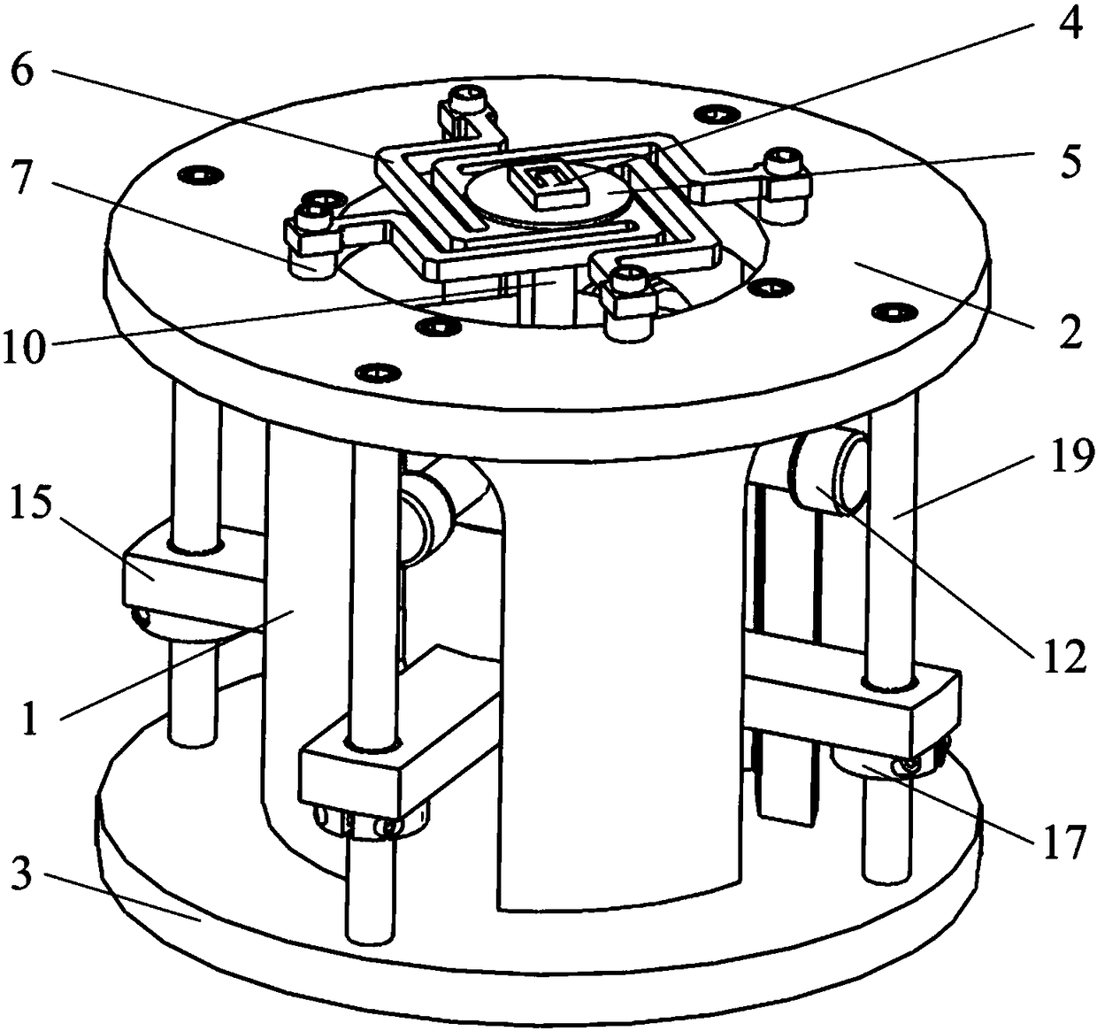 Four-axis type piezoelectric ceramic excitation device for testing dynamic characteristics of MEMS microstructure