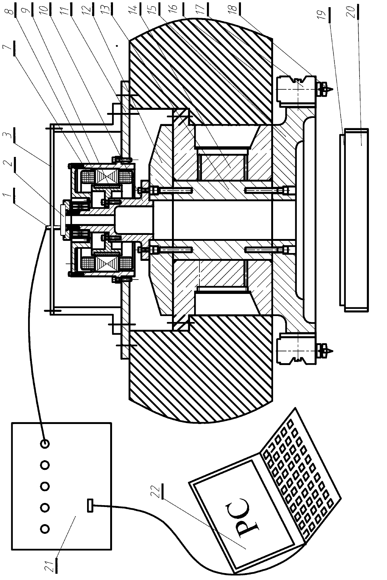 Standard plane type ultra-precise direct-drive hydrostatic spindle dynamic property on-line testing method