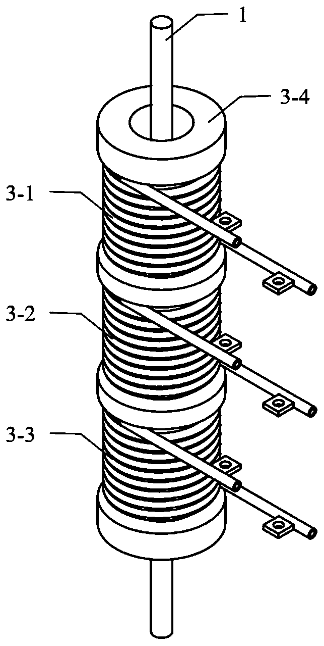 Three-phase electromagnetic wiping device suitable for rod-shaped workpiece