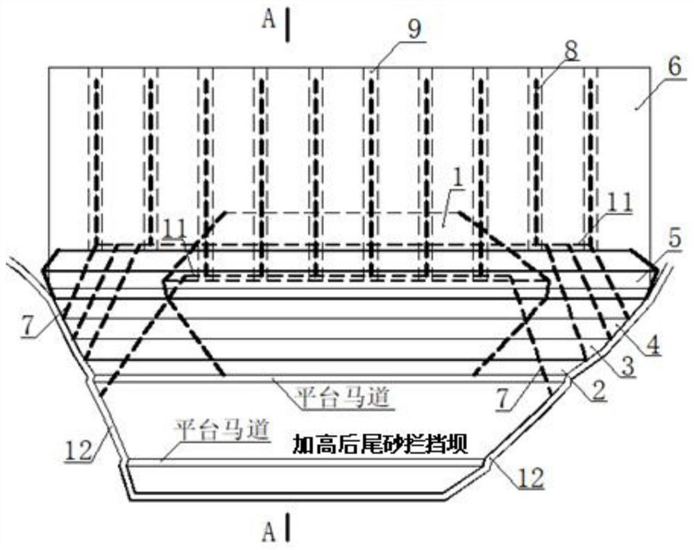 Heightened and expanded stacking structure of ultra-fine tailings reservoir with one-time construction of dam by midline method